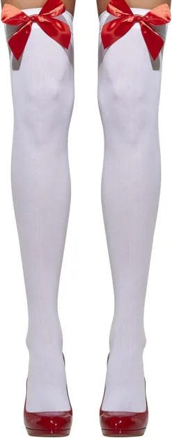 Overknee Kousen Wit Met Rode Strik