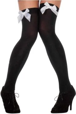 Overknee Kousen Zwart Met Witte Strik