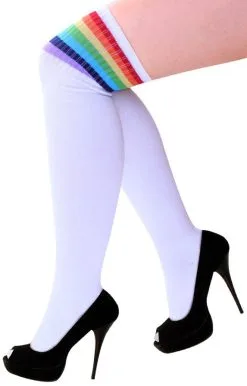 Overknees / Cheerleader Kousen Wit Met Regenboog