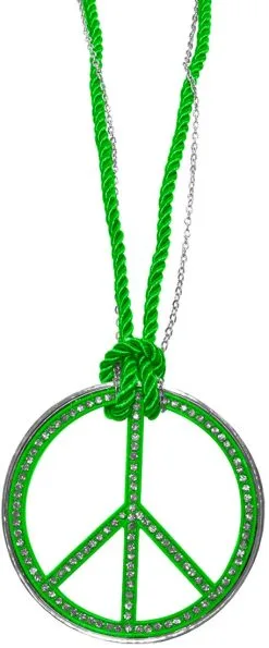 Peace Ketting Groot Neon Groen + Strass