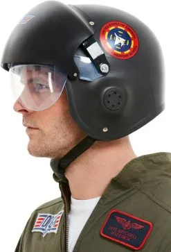 Pilotenhelm Top Gun Zwart -Kostuum Winkel pilotenhelm top gun zwart zijkant