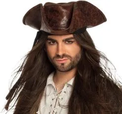 Piratenhoed Tricorne Lederlook Bruin -Kostuum Winkel piratenhoed tricorne lederlook bruin 2