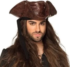 Piratenhoed Tricorne Lederlook Bruin