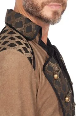 Piratenjas Heren Taupe Luxe -Kostuum Winkel piratenjas heren taupe luxe detail borst