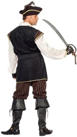 Piratenpak Bruin-Zwart Voor Heren -Kostuum Winkel piratenpak bruin zwart voor heren achterkant