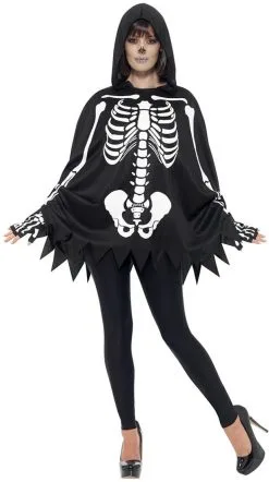 Poncho Skelet Met Capuchon En Handschoenen