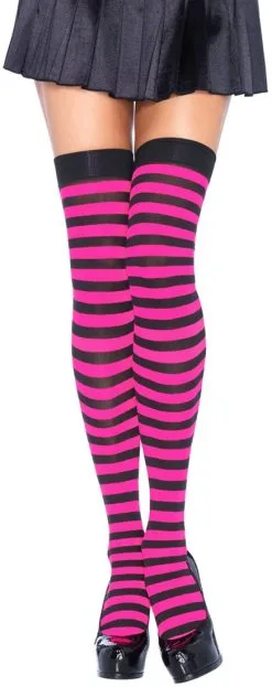 LEG AVENUE Sexy Overknee Zwart-Pink Gestreept