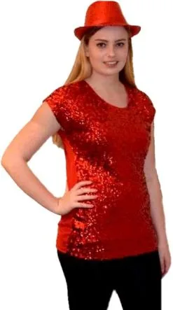 Shirt Plussize Pailletten Rood