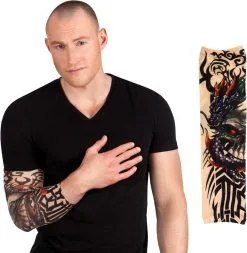 Tattoo Mouw Dragon Skull