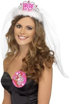 Tiara Bride To Be + Sluier Wit