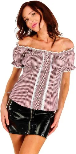 Tiroler Dames Blouse Resi Rood-Wit