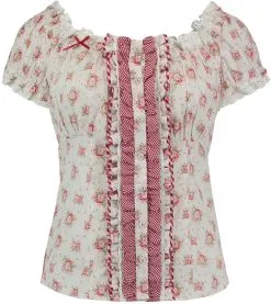 Tiroler Dames Blouse Roze Roosjes (100% Katoen)