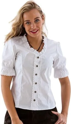Tiroler Dames Trachtenblouse Wit (100% Katoen)