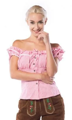 Tiroler Damesblouse Liesl Pink/Wit