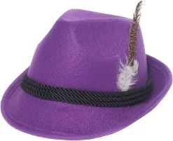 Tiroler Dameshoedje Paars Met Veer