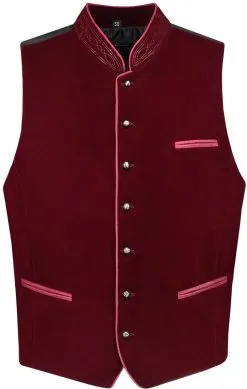 Tiroler Trachten Vest Wijnrood (Polyesther Fluweel)