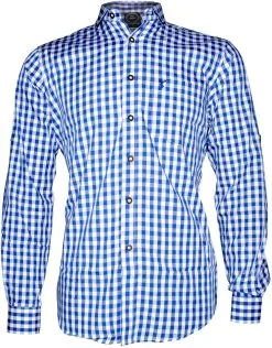 Tiroler Trachtenhemd Blauw/Wit (55% Katoen)