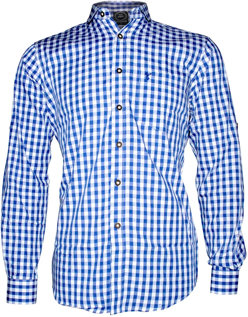 Tiroler Trachtenhemd Blauw/Wit (55% Katoen) 1 Tiroler Trachtenhemd Blauw/Wit (55% Katoen)