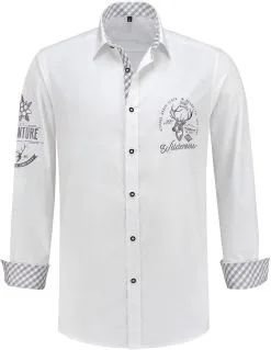 Tiroler Trachtenhemd Grijs/Wit Luxe (100% Kat)