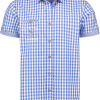 Trachtenhemd Blauw/Wit Korte Mouw (55% Katoen)