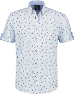 Trachtenhemd Blauw/Wit Korte Mouw Met Hertjes (100% Katoen)