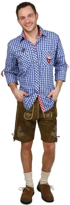 Trachtenhemd Slim-Fit Blauw/Rood Luxe