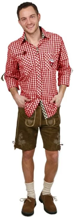 Trachtenhemd Slim-Fit Rood/Bruin Luxe