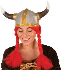 Vikinghelm Met Rode Vlechten Rubber