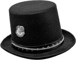 Zwarte Hoge Hoed Steampunk + Zilveren Details